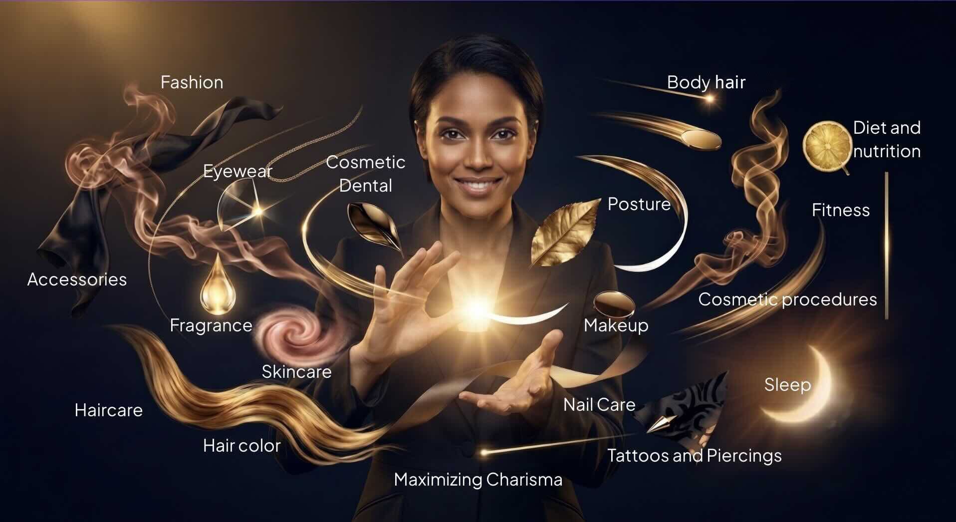 Eighteen connected dimensions of appearance and wellbeing — fashion through fitness — unified in one strategy.